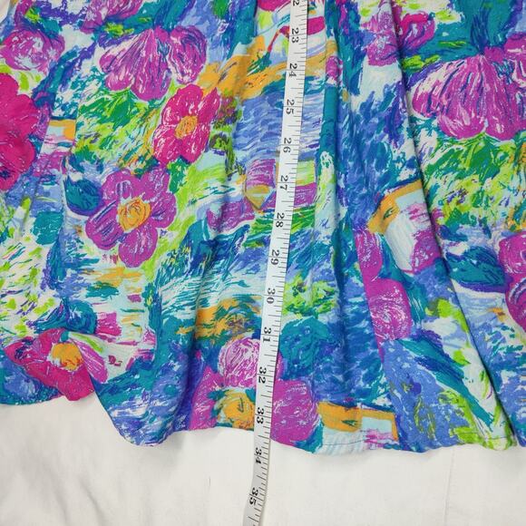 Vintage 90s Shok Abstract Floral Flouncy Skater Dress Small 7 Colorful Tropical - Picture 9 of 9